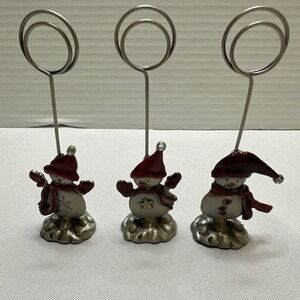 St. Nicholas Square Pewter Enameled Snowman Photo Holders Set Of 3